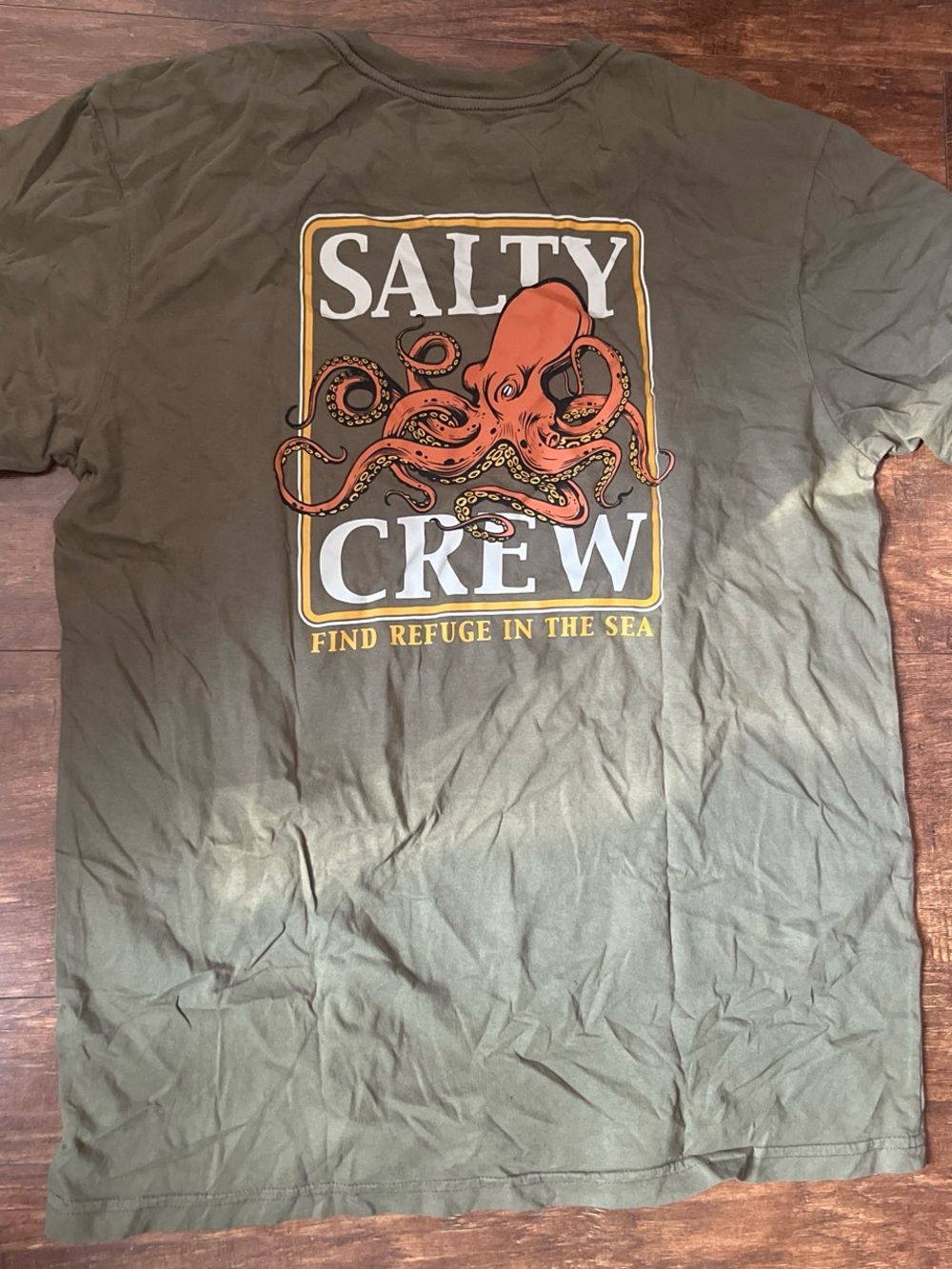 Salty Crew Olive Short Sleeve Tee with Orange Octopus Graphic